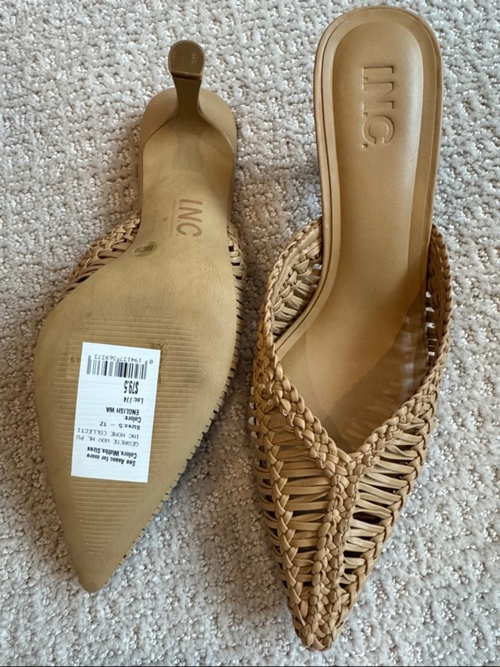 INC International Concepts Tan Woven Pointed Slip-On Mules - Picture 2 of 3